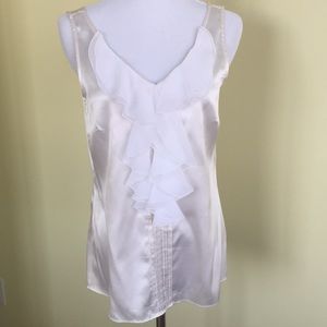 WHBM white satin ruffled shell